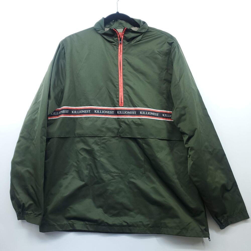 Killion Anorak Windbreaker Jacket Mens Large Olive Half Zip Pockets Long Sleeve